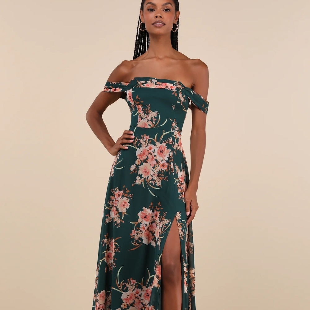 Lulu's Strapless Floral Maxi Dress in Green and Pink